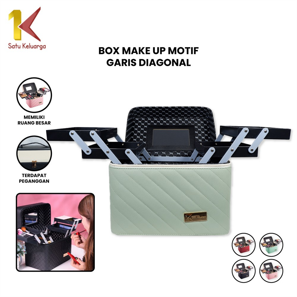 Satu Keluarga Beauty Case Multifungsi Motif Garis Diagonal K1 Make Up Case Box Makeup Kosmetik / Tas