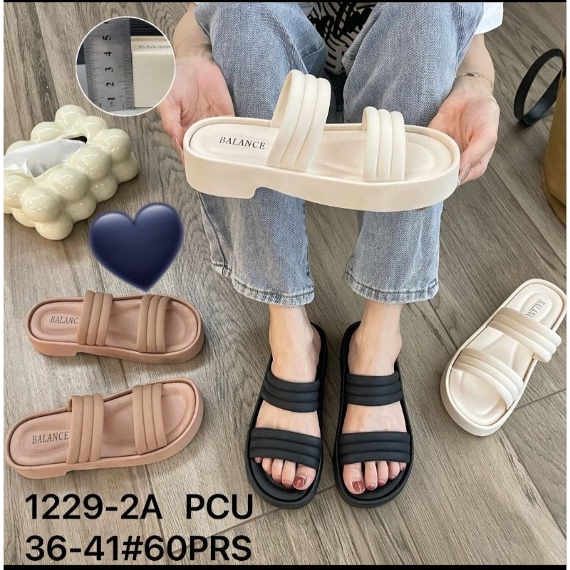 Sandal Selop Wanita Karet Import BALANCE Motif Polos Ban 2