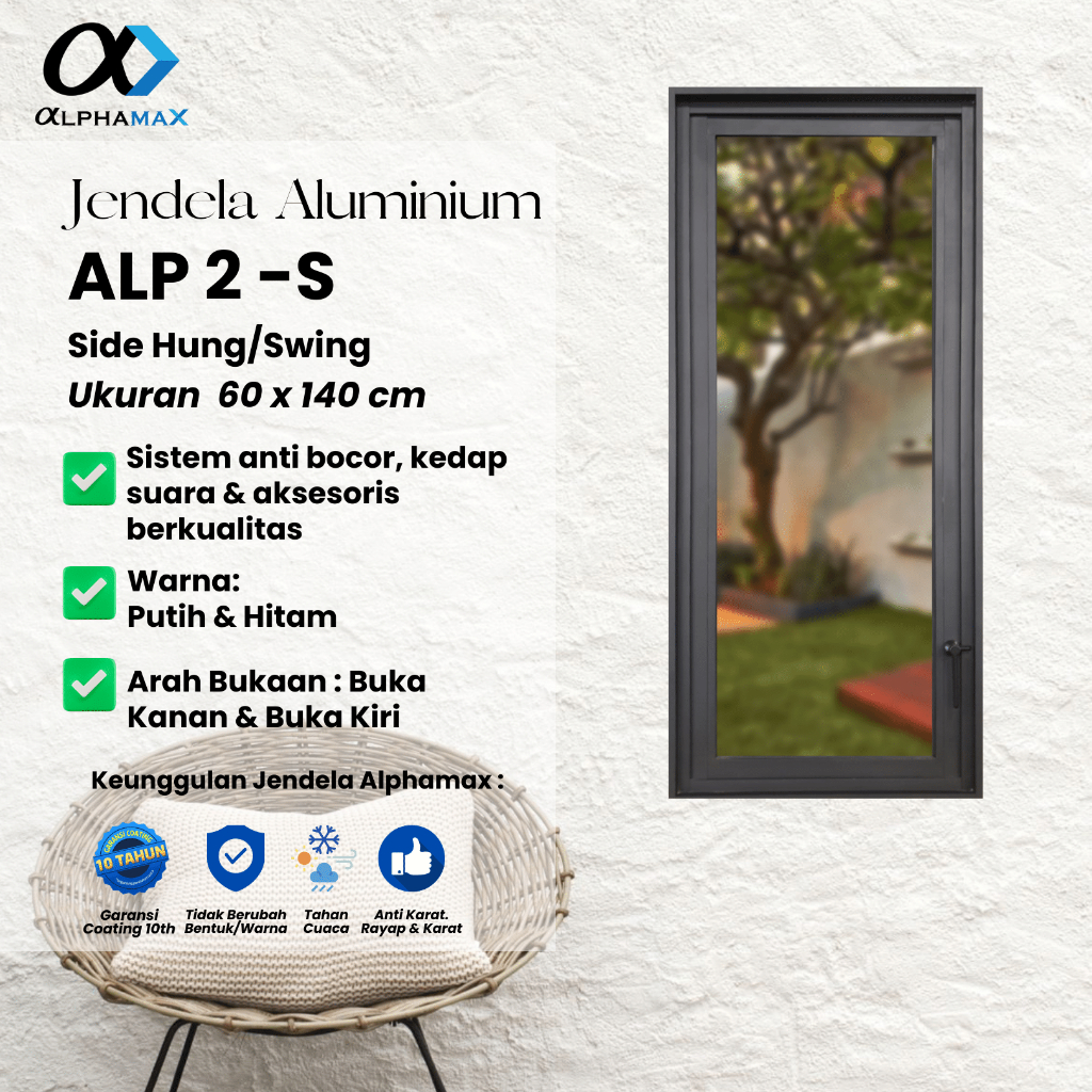 ALPHAMAX ALP 2 - S Jendela Rumah Jendela Kamar Jendela Ruang Tamu Jendela Aluminium Side Hung 60 x 1