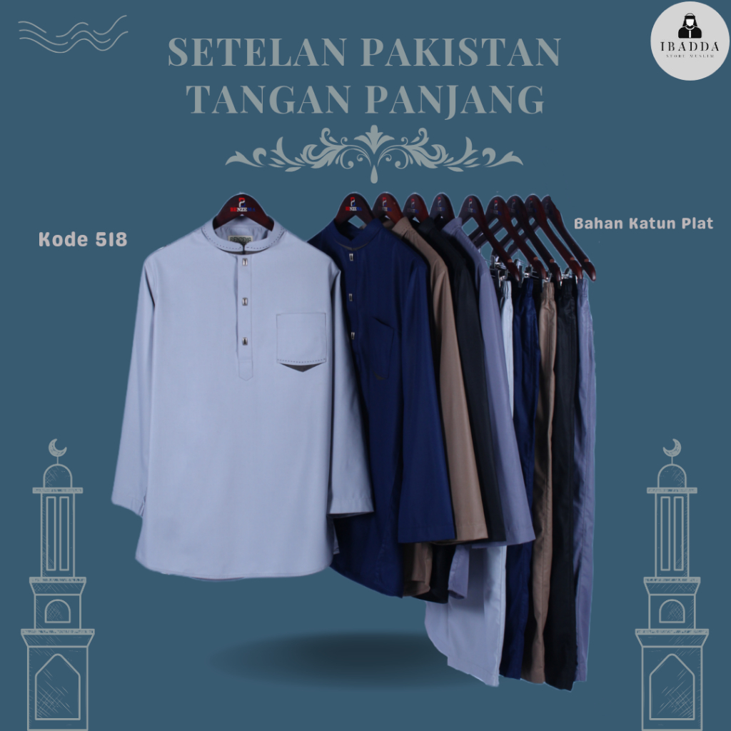 518 Setelan Koko Benzema / Koko Pakistan Kurta / Set Busana Muslim Pria / Koko Lengan Panjang Polos 