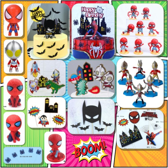 Topper Superhero Batman Ultraman Superman Spiderman Hero hiasan kue cake ultah ulang tahun anak birt