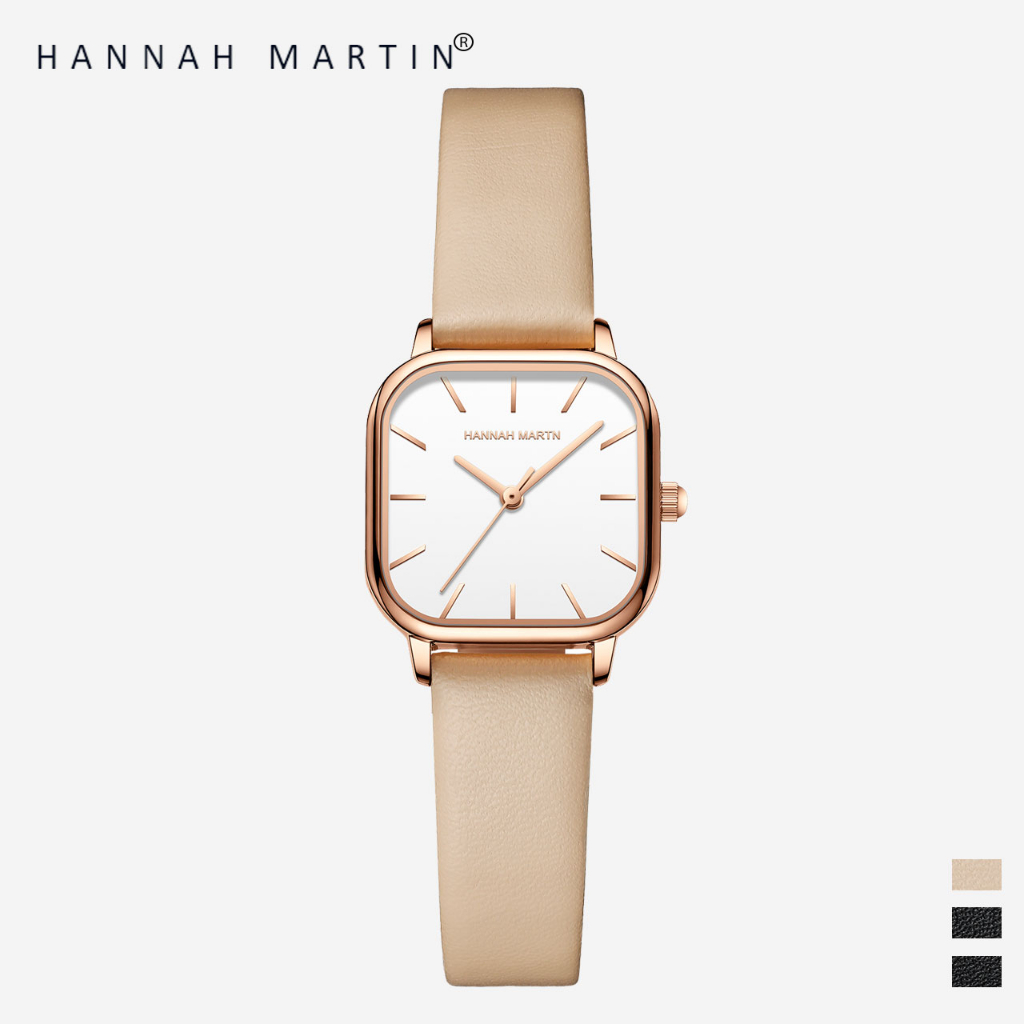 HANNAH MARTIN Jam Tangan Wanita 100% Original Klasik Mode Display Kuarsa Santai Jam Tali Kulit Tahan Air Jam Tangan Cewek 1591-1