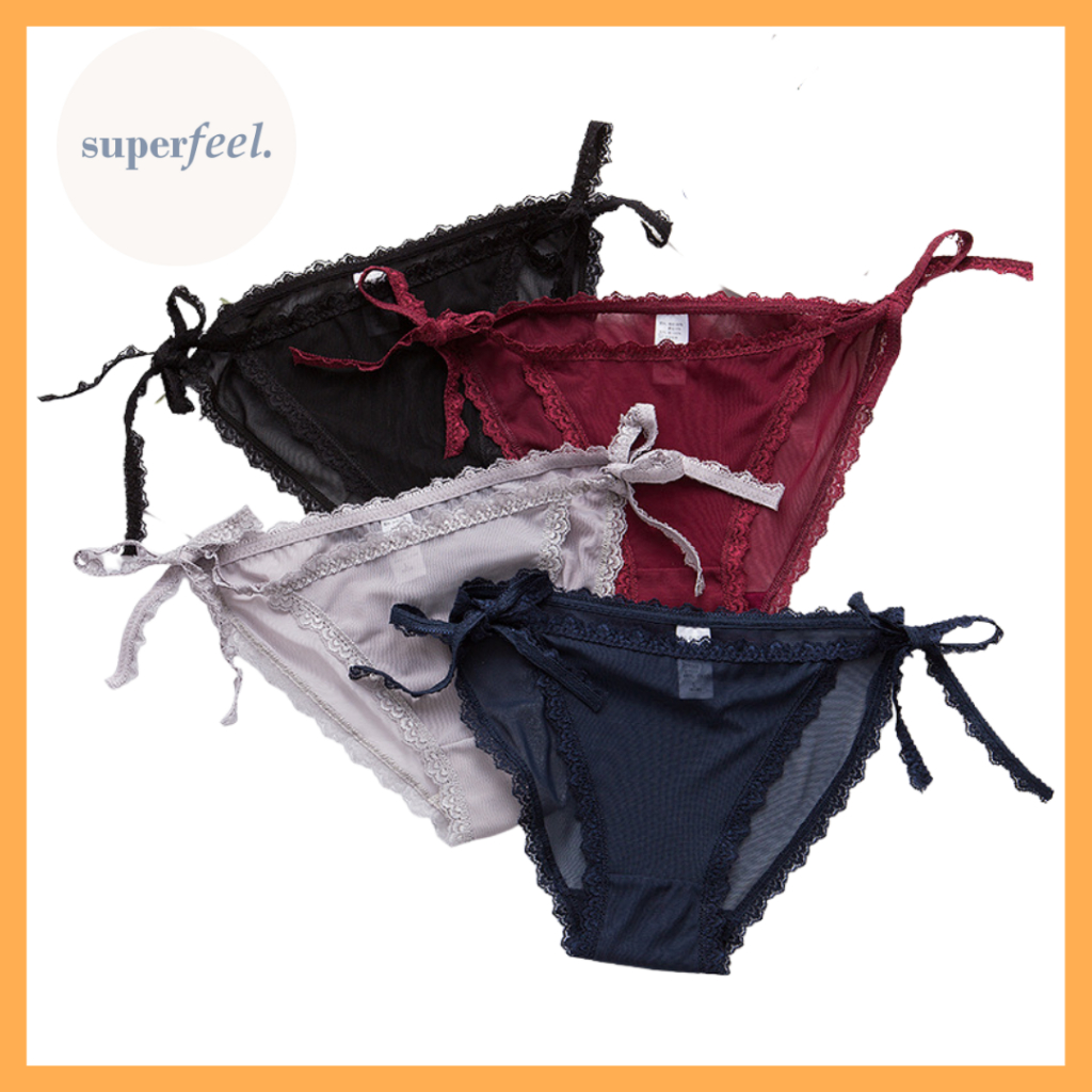 SFL CELANA DALAM SEKSI SEMI LINGERIE MODEL IKAT SOFT MESH LACE COTTON V CD KOLOR WANITA PEREMPUAN LA