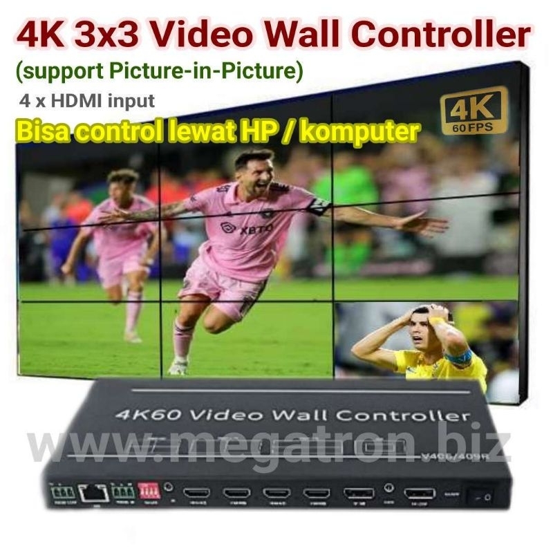4K 3x3 Video Wall Controller (4 x HDMI input & 1 DP input) - Support PIP & Multiview - Bisa control lewat HP