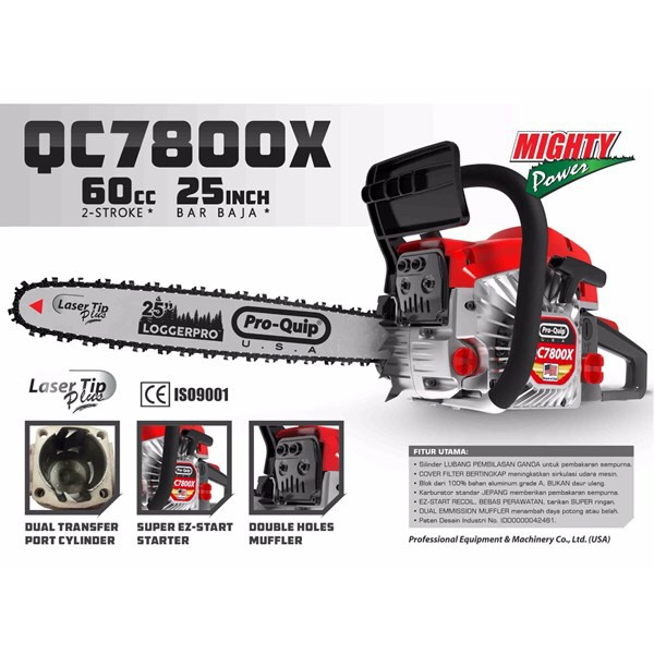 Pro Quip Mesin Chainsaw tipe QC 7800 X complete Bar Baja 25 inchi