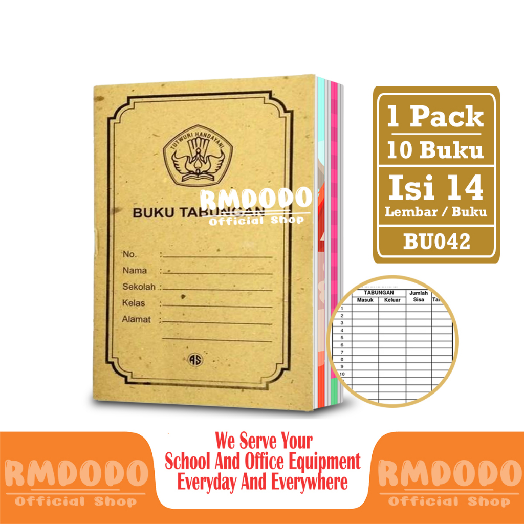 

Rmdodo - Buku Tabungan Anak Isi 14 Lembar [1 Pack - 10 Pcs Buku] / Buku Tabungan Sekolah BU042