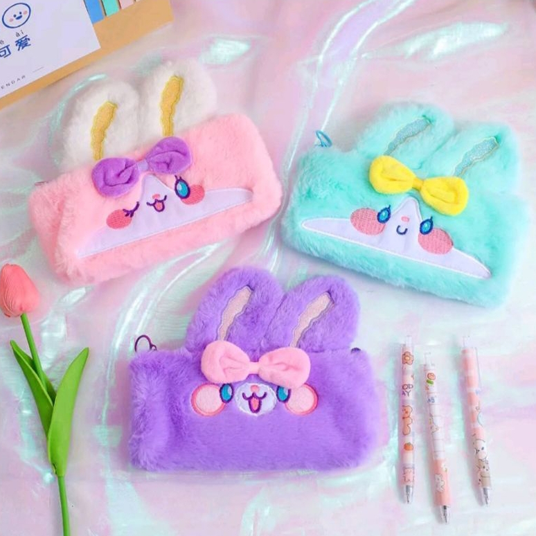 Tempat pensil unicorn bulu kotak pensil unicorn rainbow lucu dogrip