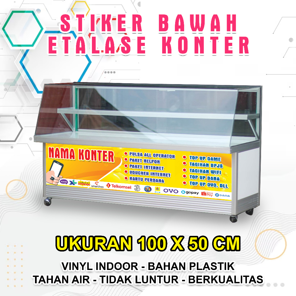 

Sticker / Stiker Bawah Etalase Konter Pulsa, Ukuran 100 x 50 cm, Bahan Berkualitas Tahan Air