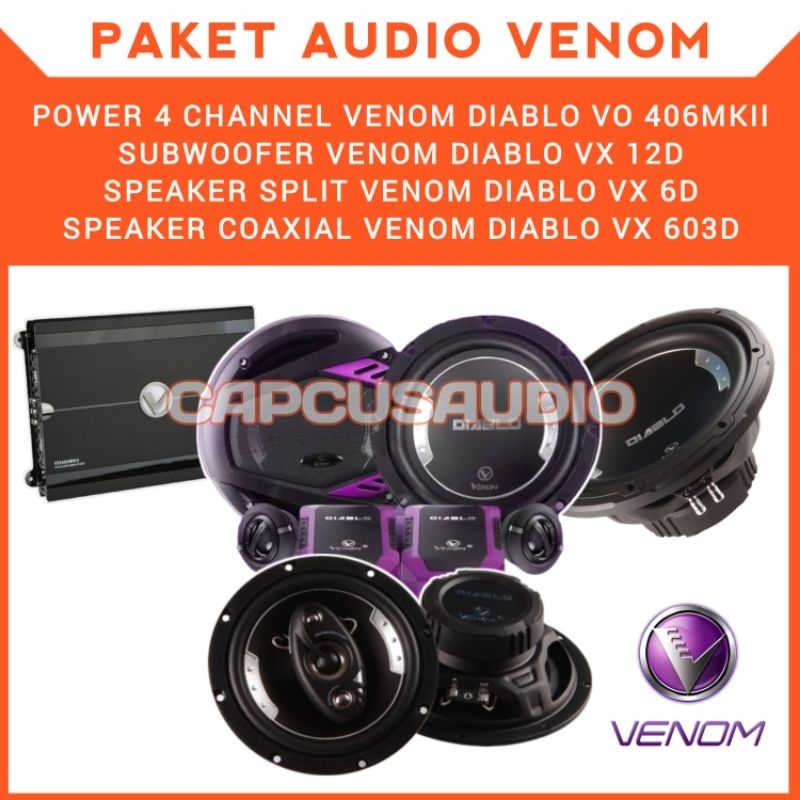 PAKET AUDIO MOBIL VENOM DIABLO POWER + SUBWOOFER + SPLIT + COAXIAL
