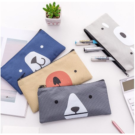 

Tempat Pensil Pulpen Kain Kanvas resleting Karakter Hewan Lucu