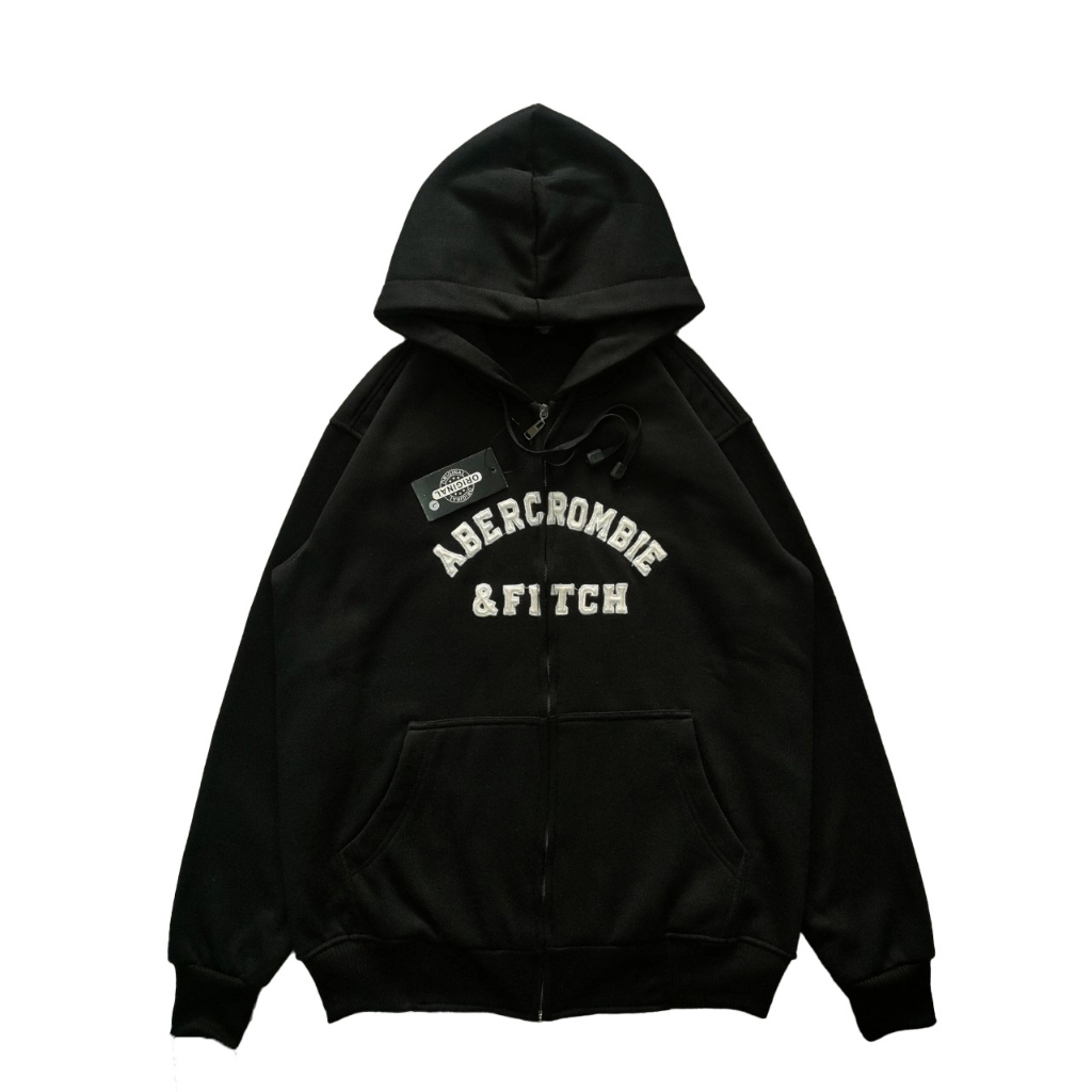 Jaket Sweater Abercrombie 1892 Hitam Logo Bordir Original Quality Casual