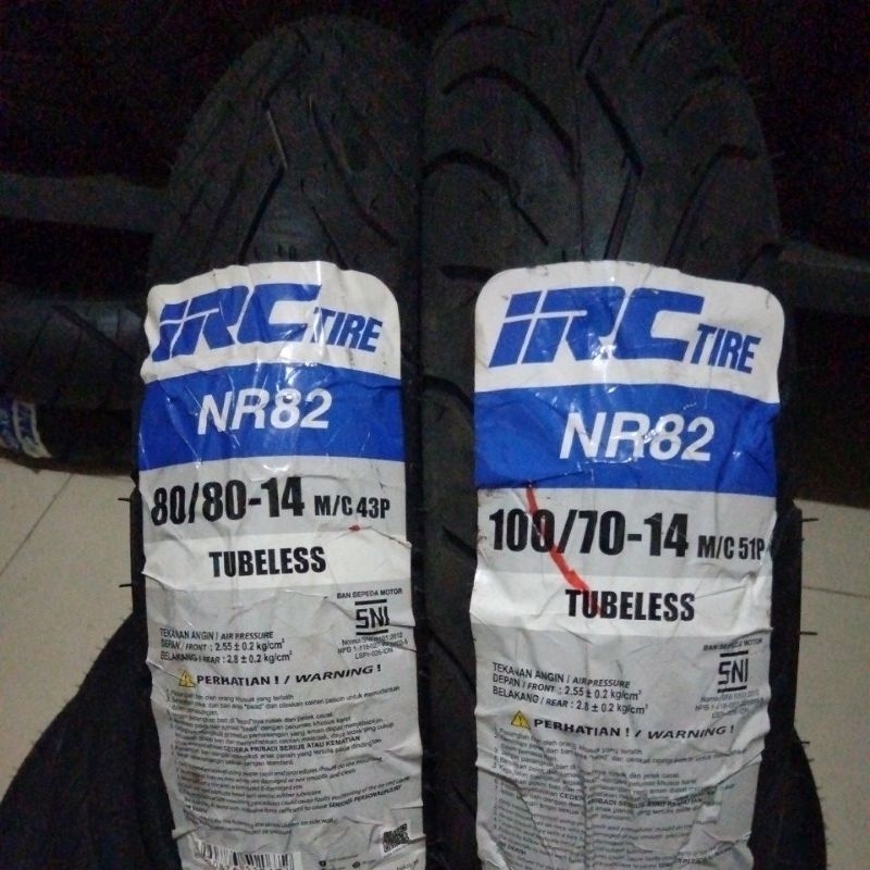 PAKET 100/70 & 80/80 RING 14 SEPASANG SATUAN BAN TUBLES TUBE TYPE IRC NR82 SET LUAR DEPAN BELAKANG M