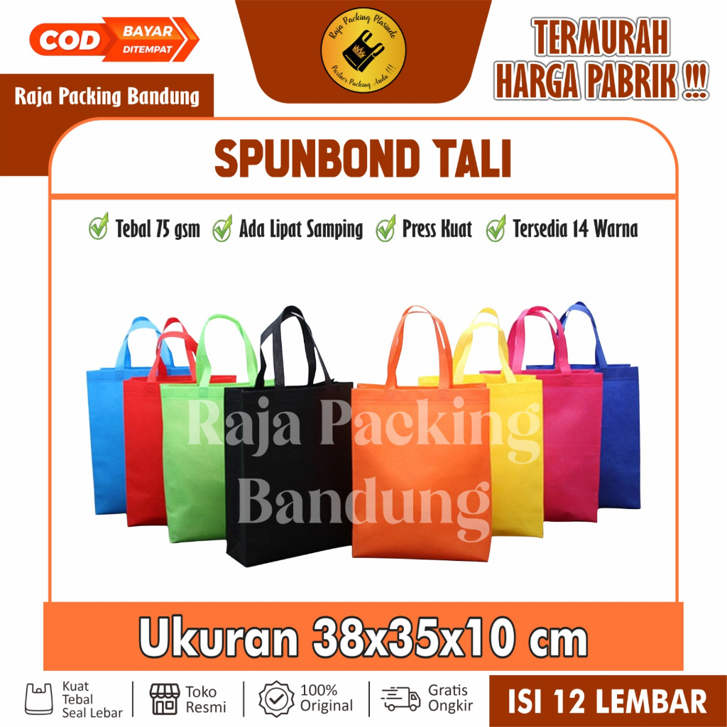 

Tas Spunbond Tali Uk 38x35x10 Tebal 65gsm PER LUSIN | Tas Belanja Godie bag Tas souvenir tas laken | Spunbond Tali | Tas kain