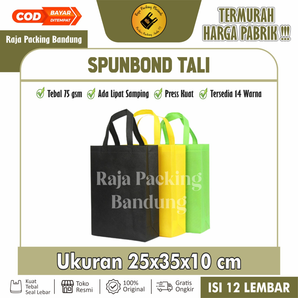 

Tas Spunbond Tali Uk 25x35x10 Tebal 65gsm Per lusin | Tas souvenir | Tas hidangan | Spunbond tas kain | Goodie bag | Tas Kain ulang tahun anak