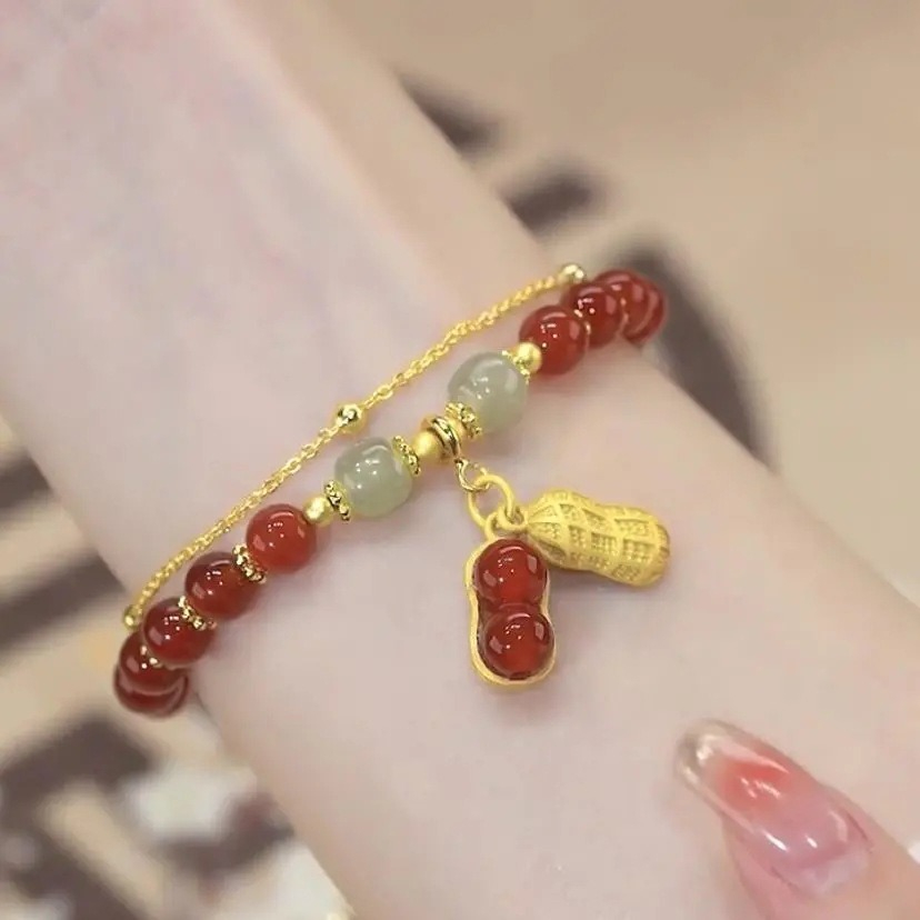 MURAH NEIDA GELANG TANGAN BATU GIOK HETIAN AKASIA BENTUK KACANG GAYA CINA UNTUK PRIA WANITA ALLOY