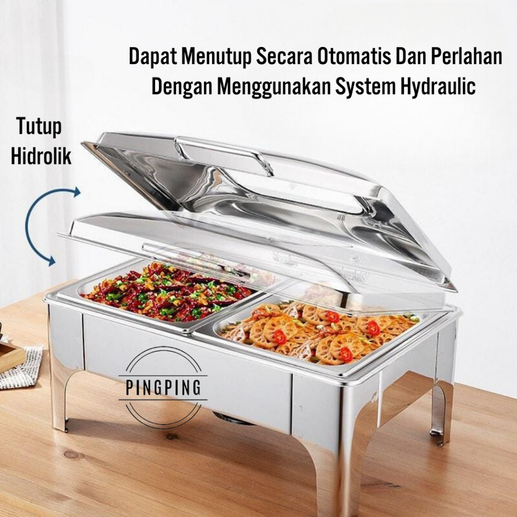 Chafing Dish / Rolltop Segi Kaca Kecil Catering Stainless Steel/tempat prasmanan stainless/tempat pr