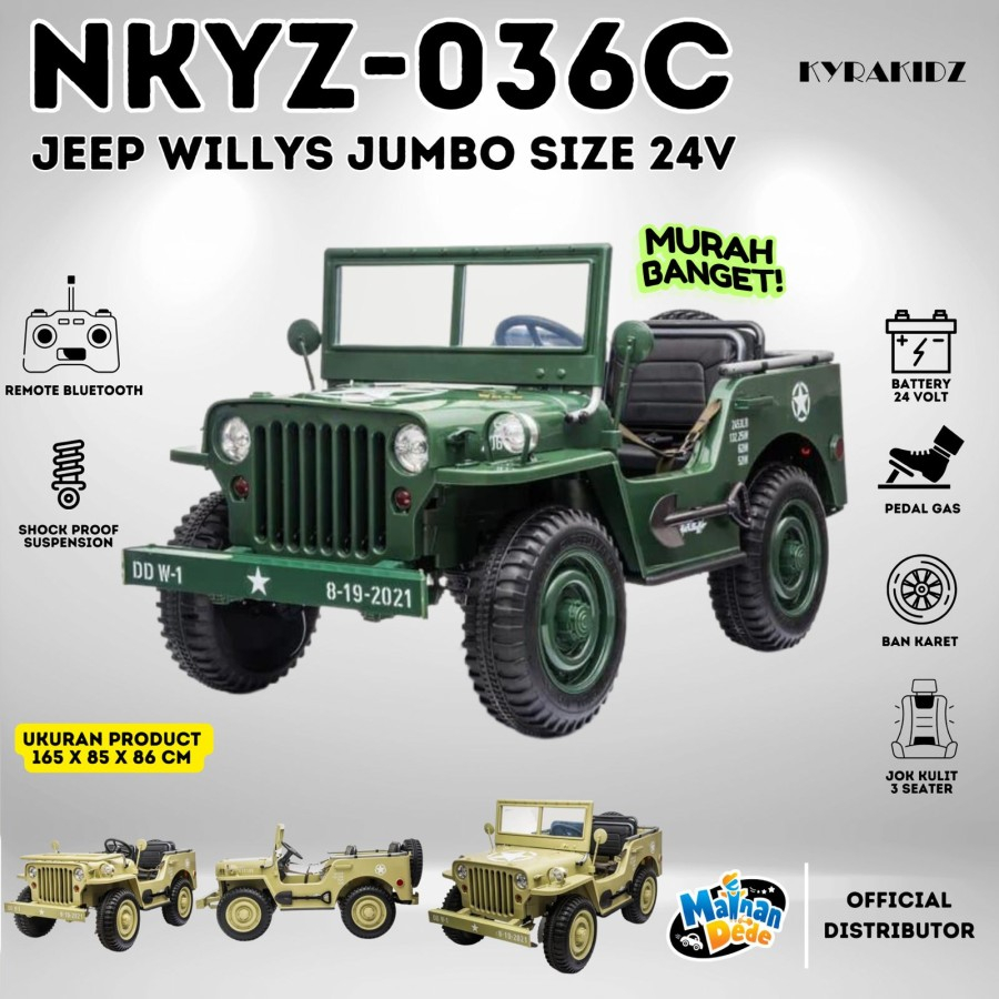 Mainan Mobil Aki Anak JEEP WILLYS JUMBO SIZE 24V NKYZ 036C 3 SEAT