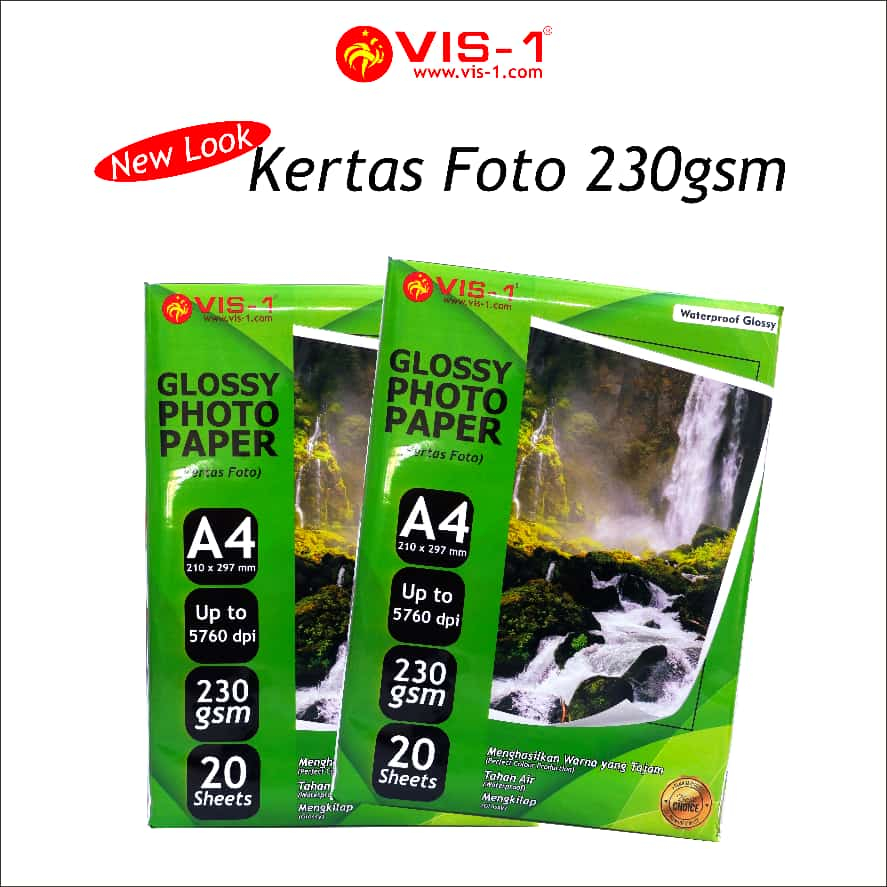 

Kertas Foto Glossy A4 / Kertas Glossy Photo Paper VIS-1 A4 230GSM (1Pack isi 20 Lembar)