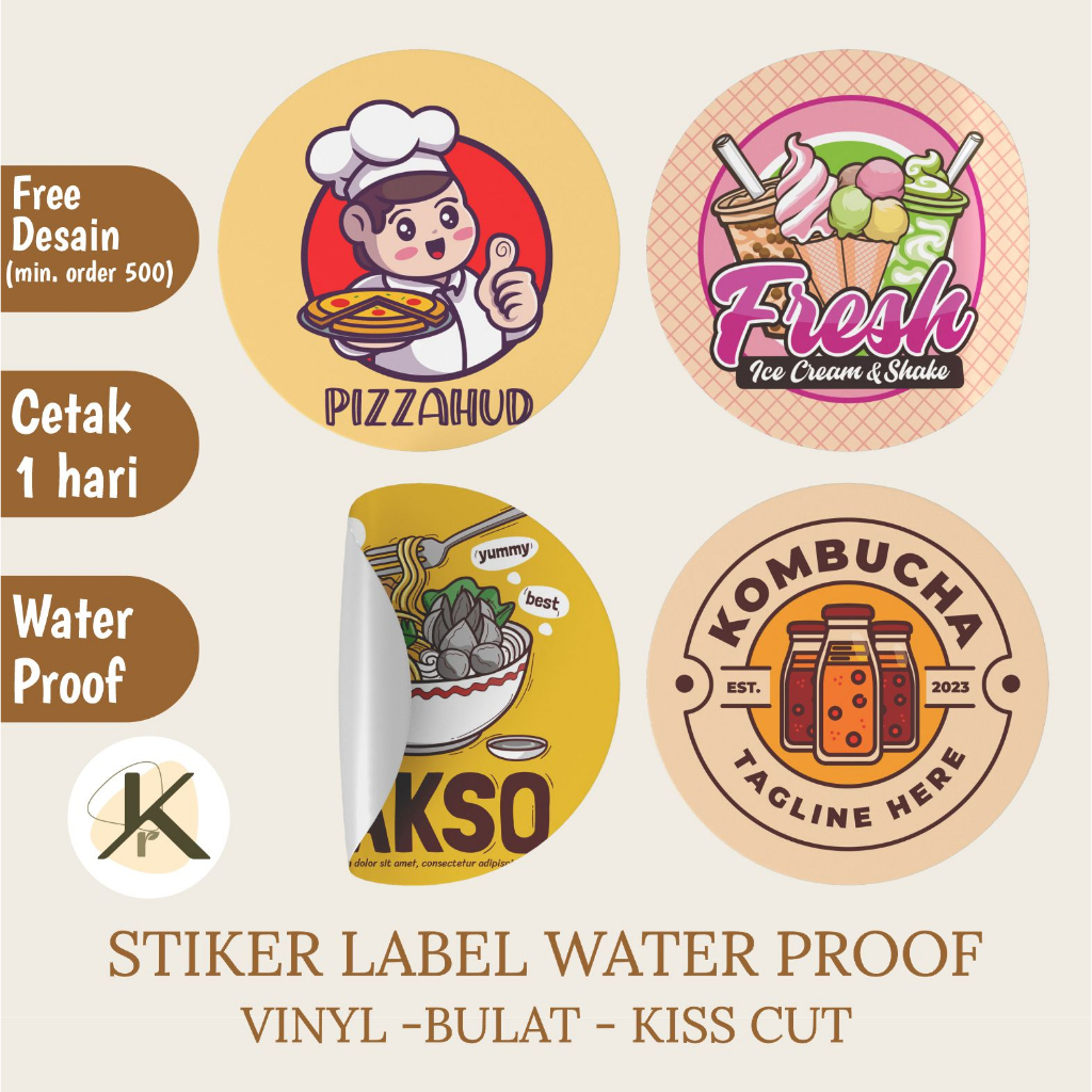 

STIKER LABEL CUSTOM WATERPROOF VINYL | LABEL MAKANAN MINUMAN CUSTOM | Cetak Stiker Logo | Toples Kue Botol MInuman Sambal | Stiker segel box packing