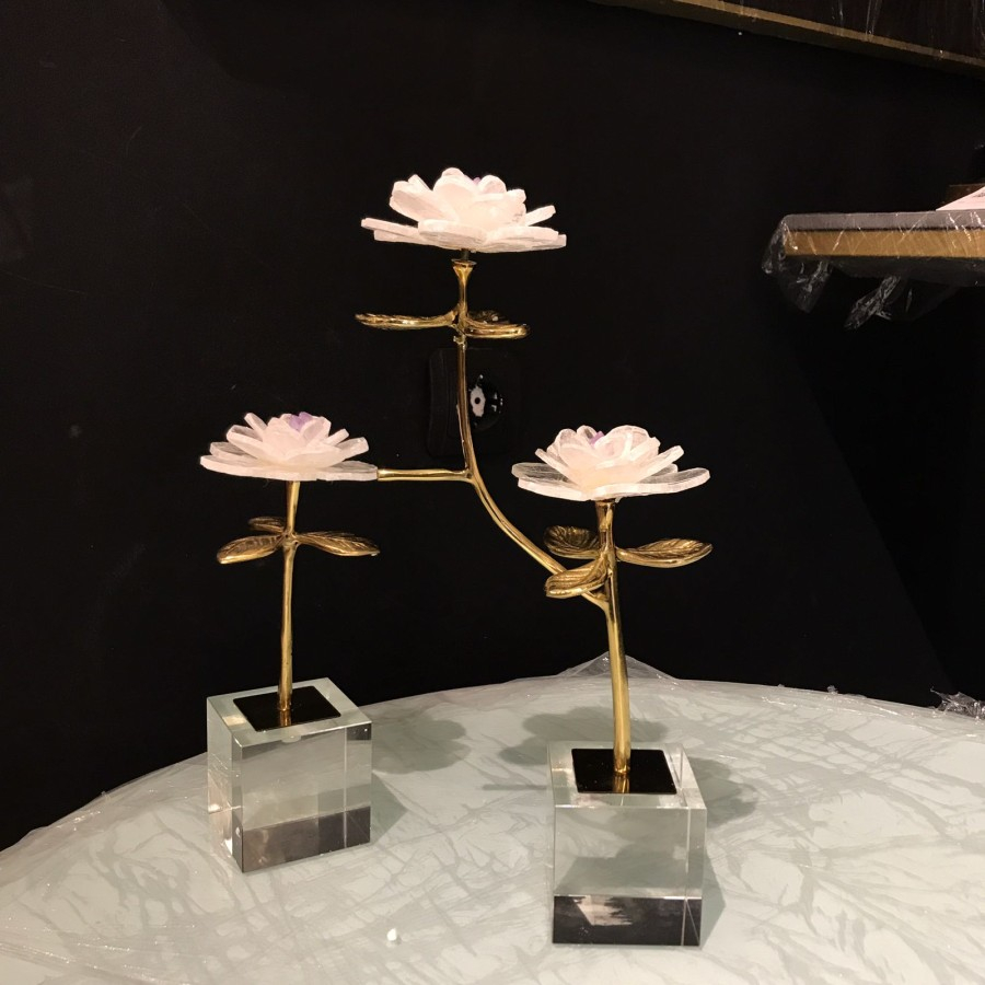 Pajangan Meja Kristal / Quartz Golden Flowers Set 160