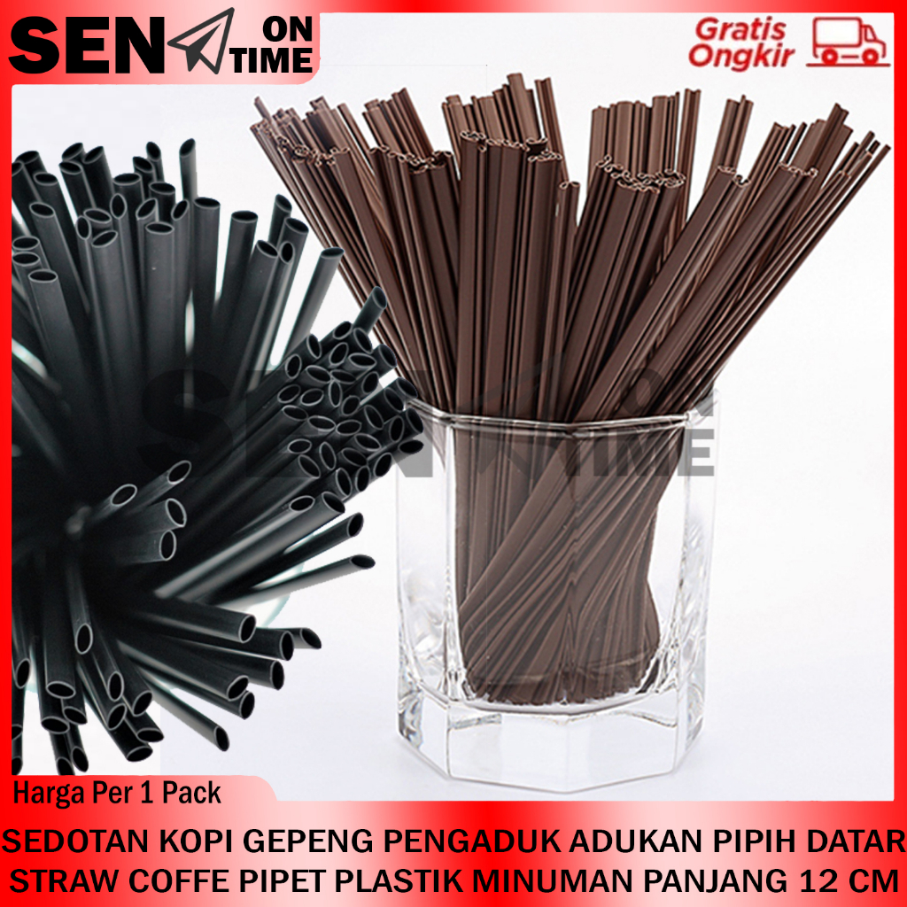 SEDOTAN GEPENG KOPI PENGADUK ADUKAN PIPIH STRAW COFFEE SEDOT MINUMAN PLASTIK PELASTIK PANJANG 12CM I