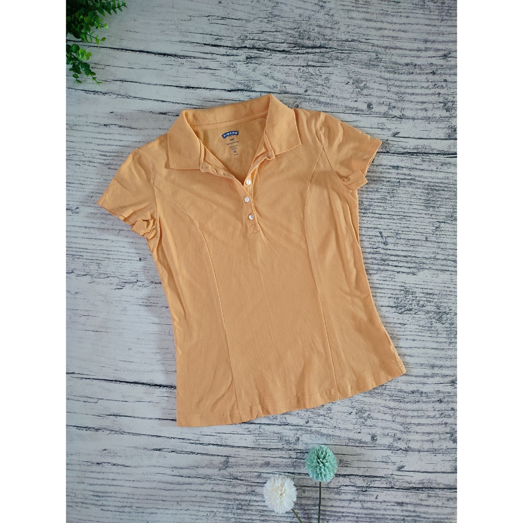 Baju Kaos Kerah Wanita Lengan Pendek Orange Polos