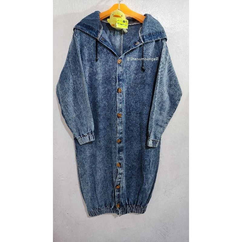 Jaket jeans wanita / Jaket tunik / Jaket denim / Hoodie lengan karet full kancing depan / Busui frie