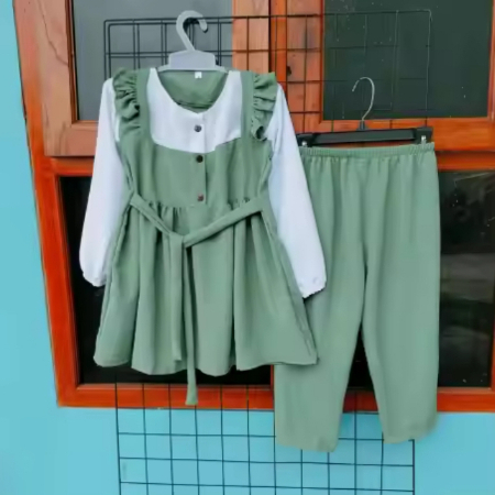 SETELAN TUNIK ANAK HAGIA/SETELAN ANAK BAHAN CRINKLE/SETELAN ANAK USIA 5-12 TAHUN