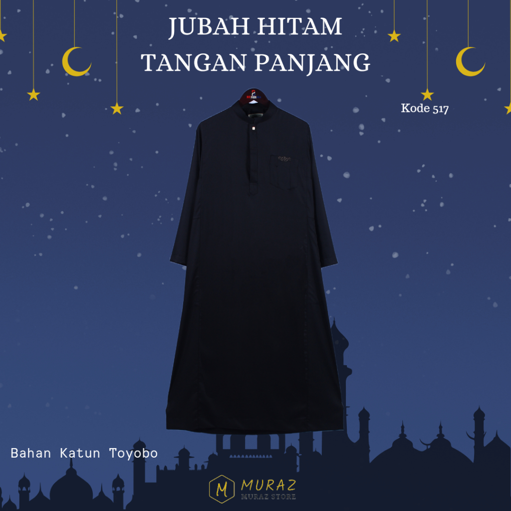 517 Jubah Gamis Pria Hitam / Jubah Hitam Polos / Gamis Muslim Benzema / Jubah Ori Benzema