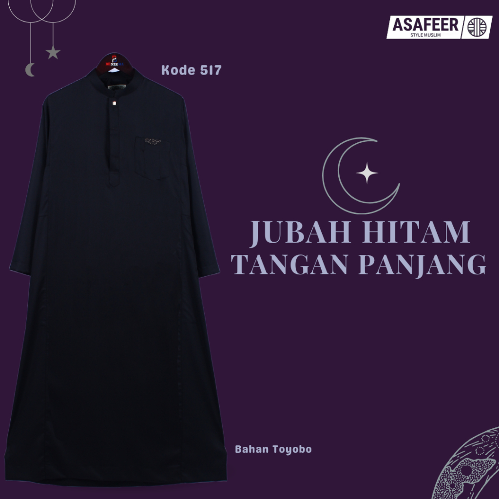 517 Jubah Gamis Pria Hitam / Jubah Lengan Panjang / Gamis Pria Benzema Muslim / Jubah Setelan / Gami