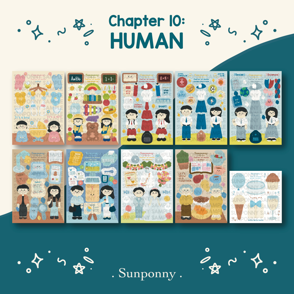 

SUNPONNY Human Deco Planner Sticker (Infant, Kindergarten, Elementary School, Junior High School, High School, College Life, Work Life, The Wedding, Elderly, Human Thoughts, Baby, TK, SD, SMP, SMA, Kuliah, Kerja, Menikah, Lansia)