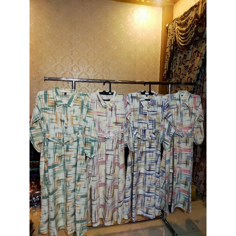 [Terbaru]Gamis motif bahan Crinkle airflow premium/dress sablon printing terbaru 050