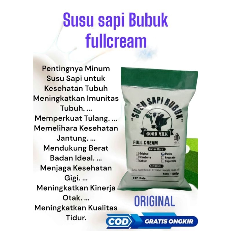 

Susu bubuk sapi full cream penggemuk badan netto 1kg