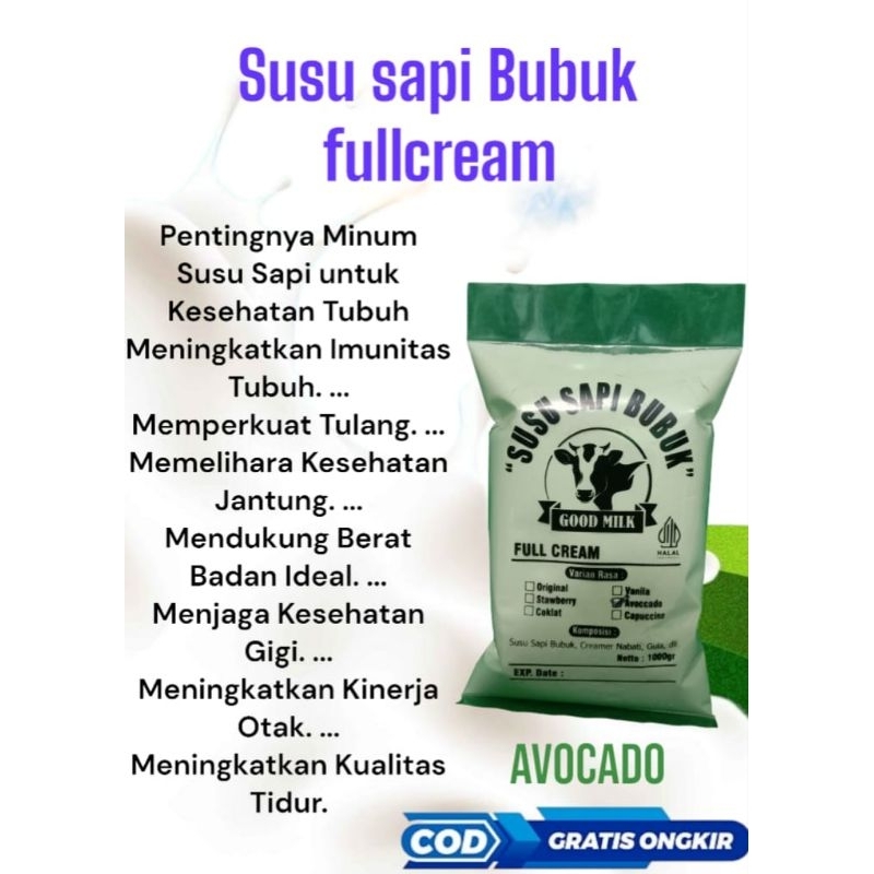 

Susu bubuk sapi full cream penggemuk badan rasa avocado netto 1kg