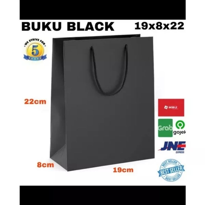 

PAPERBAG HITAM POLOS UK 19X8X22 / TAS KERTAS HITAM / TAS KERTAS POLOS / GOODIEBAG POLOS / PAPERBAG HITAM / PAPERBAG POLOS