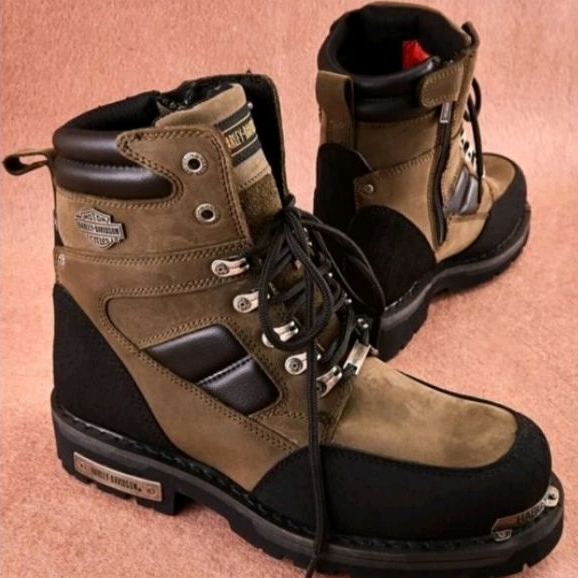 Sepatu boots motor pria harley davidson millo green olive original