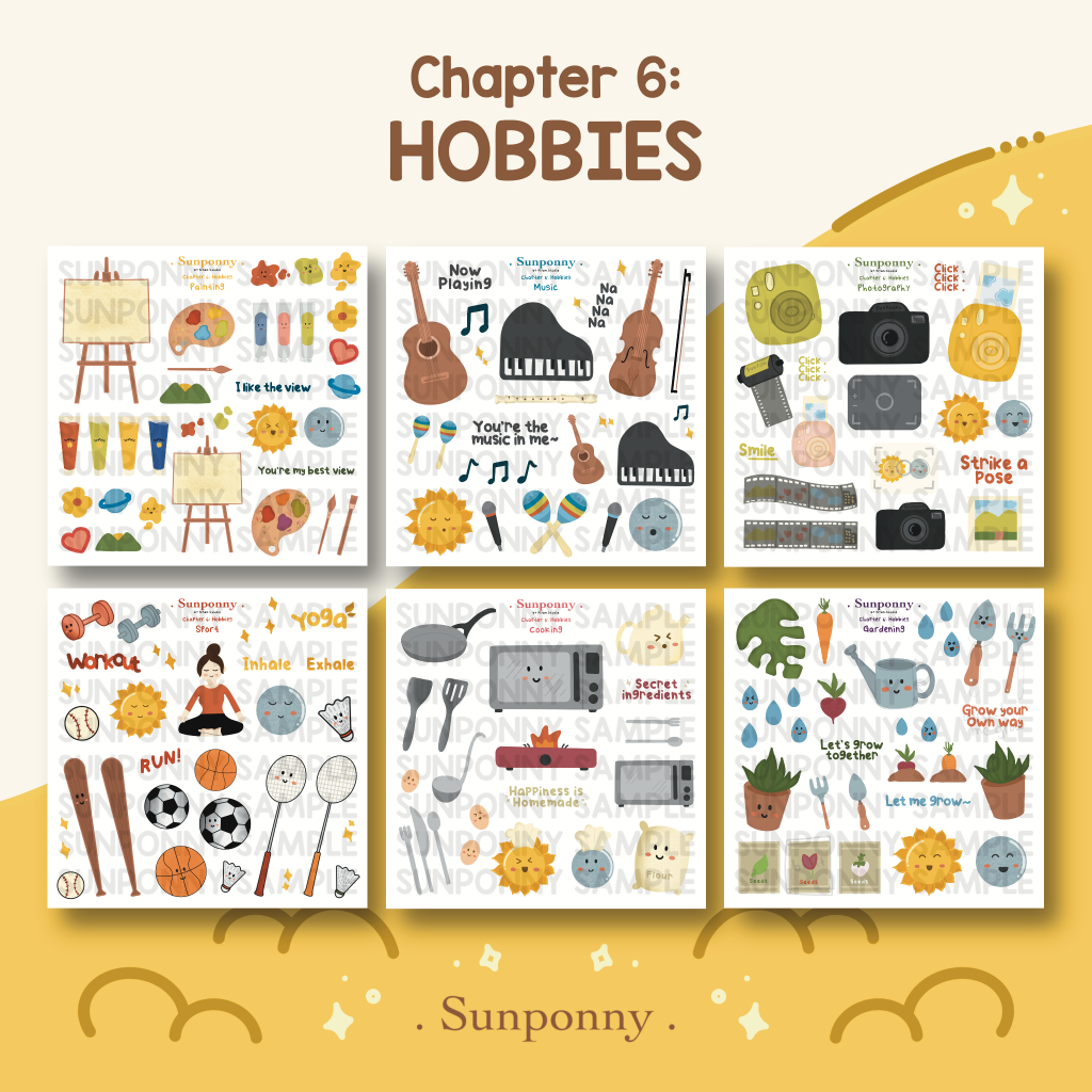 

SUNPONNY Hobbies Deco Planner Sticker (Painting, Music, Photography, Sport, Cooking, Gardening)