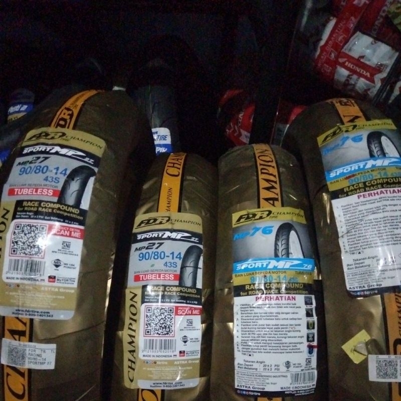 Paket Sepasang Ban FDR MP76 MP27 90/80+90/80 Ring 14 Tubeless Ban Motor Balap Race soft compound Tub