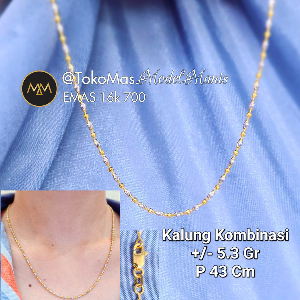 kalung biji lada kombinasi emas kuning 700 kadar 16K