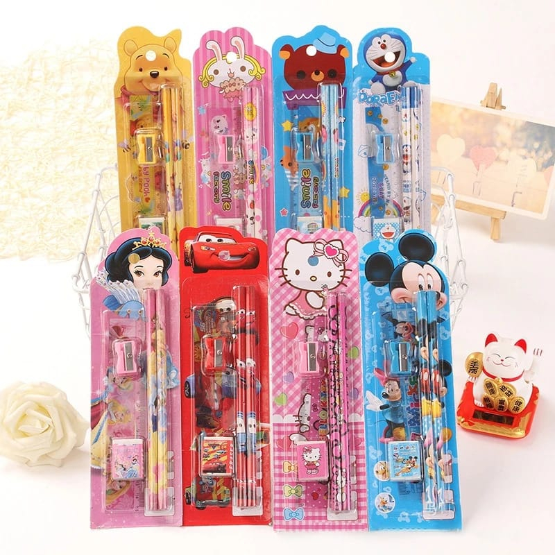 

Paket Lengkap Set Alat Tulis Sekolah 5 in 1 / Alat Tulis Karakter Set Mini Stationery Pensil Penggaris Penghapus Rautan / Pensil 5IN1
