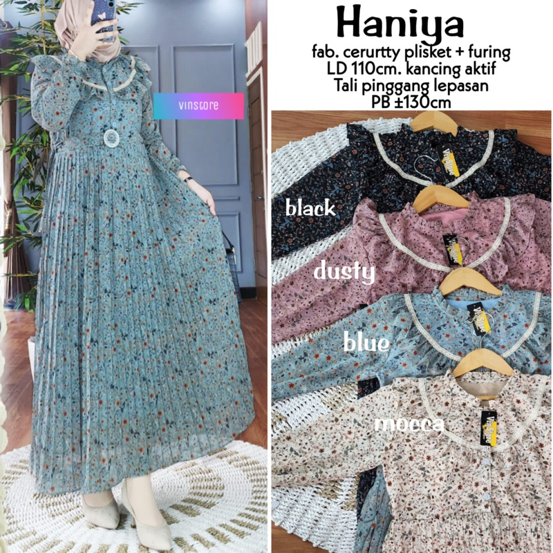 Haniya Maxy dress ceruty plisket berlabel VINSTORE //1.9 gamis maxy busui motif bunga