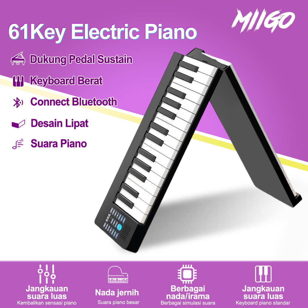 MIIGO 61-tuts piano lipat, piano elektrik pintar 61-tuts bluetooth keyboard portabel keyboard piano