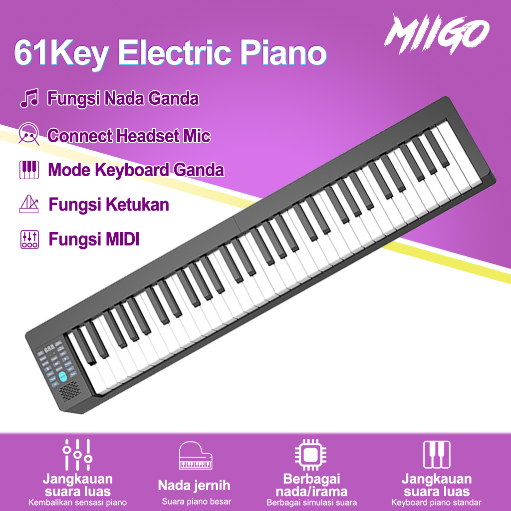 MIIGO piano profesional 61 tombol, piano listrik pintar, keyboard portabel bluetooth 61 tombol, keyb