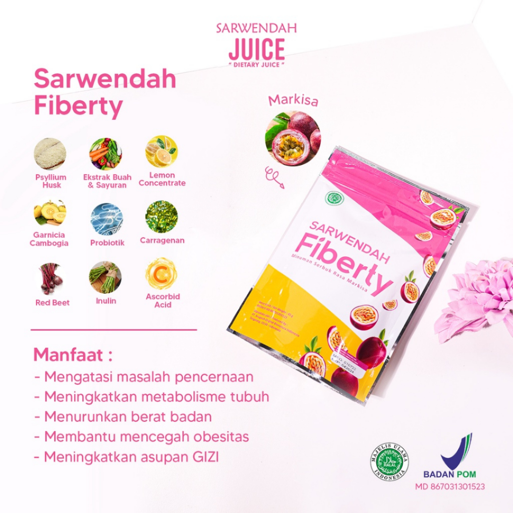 

RB22 [ FREE ONGKIR ] Sarwendah Juice Markisa Fiberty Detox Slim & Healt 45gr - Fiber Minuman Serat