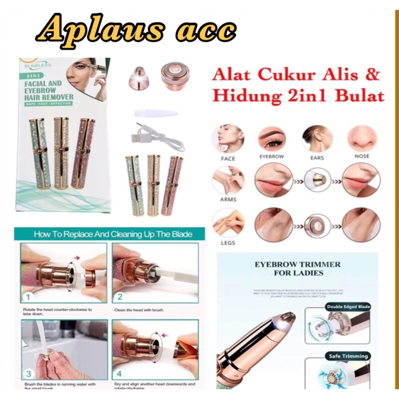 Alat Cukur Alis Elektrik Bulat 2in1 Portable Epilator Pemangkas Serbaguna