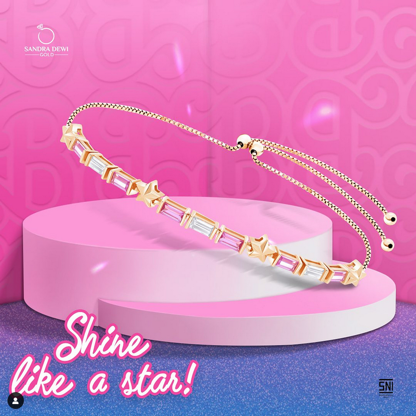 GELANG TANGAN SERUT EMAS PINK CORE SANDRA DEWI GOLD BINTANG BAGUETTE