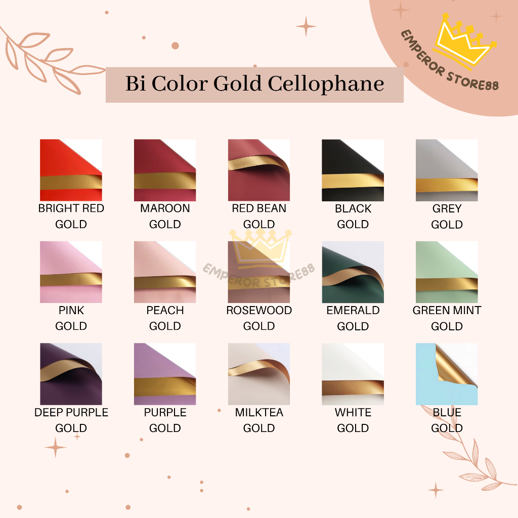 

Flower Wrapping Cellophane Paper Bi Color Gold Bouquet Florist Kertas Buket Bunga Hand Bouquet Dekor
