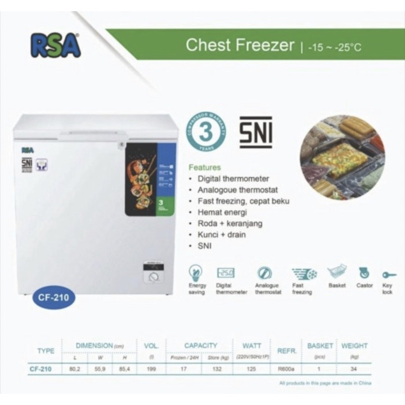 chest freezer / freezer box RSA 200 liter cf 210