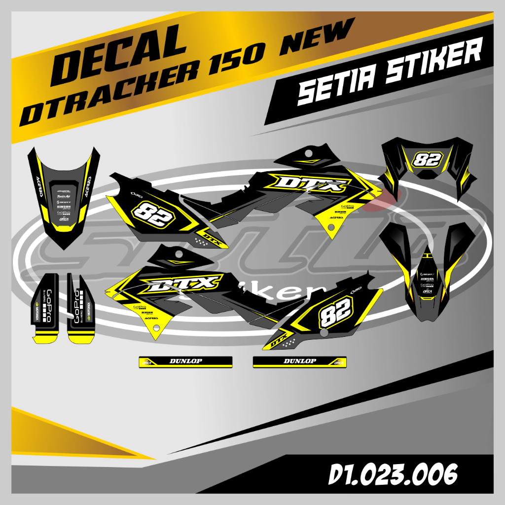 DECAL DTRACKER 150 NEW, KUNING ABU-ABU SUPERMOTO, TRAIL, DESAIN BEBAS CUSTOM BARU (D1.023.006)