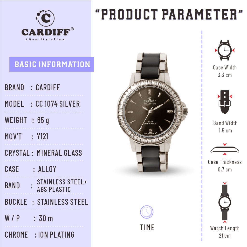 CARDIFF COLLECTION 1074 Polos Jam Tangan Kasual Wanita Water Resist